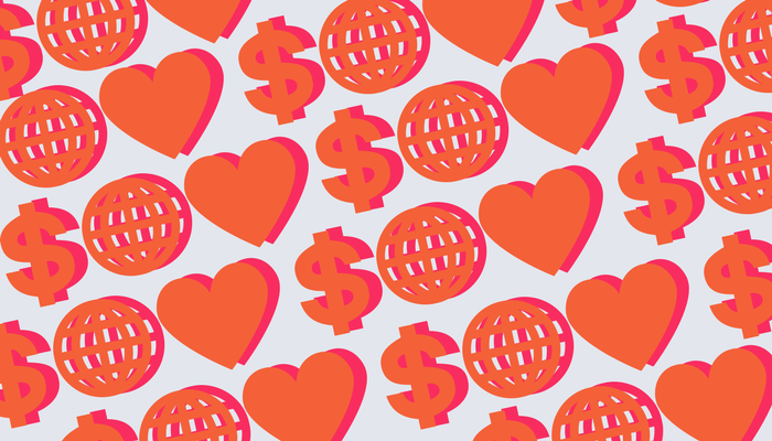 Wallpaper containing dollars, globes and hearts