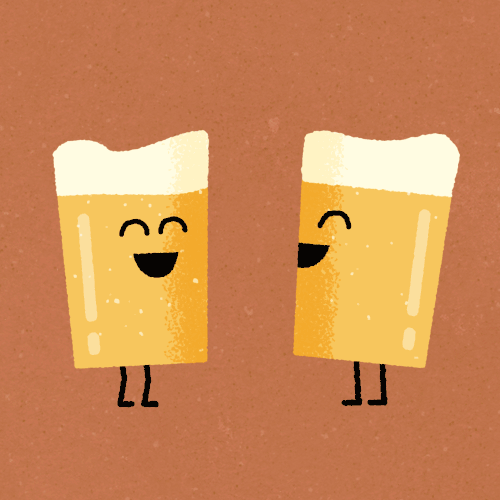 Two cartoonish beers cheering