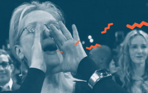 Meryl Streep shouting something to conference speaker