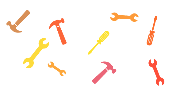 Colourful tools, screwers and hammers